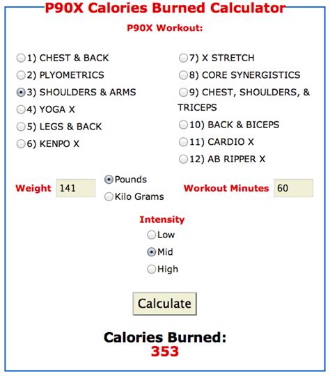 p90x calories burned calculator.